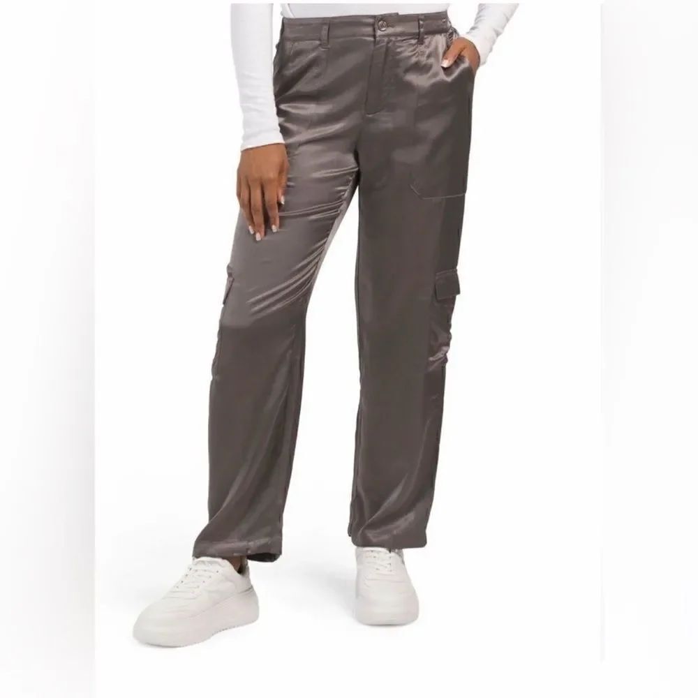 Young Fabulous & Broke Metallic Finley Satin Cargo Pant Silver Gunmetal S NWT